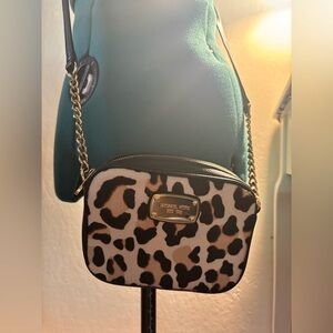 Michael Kors Animal Print Crossbody Bag with Gold Accents